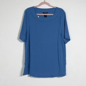 Ali Miles Tunic Top Womens Sz L Blue Short Sleeve Pullover Lagenlook